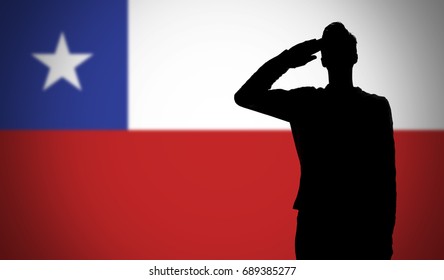 Silhouette Soldier Saluting Against Chile Flag Stock Illustration ...