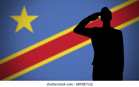 Silhouette Of A Soldier Saluting Against The Democratic Republic Of Congo Flag