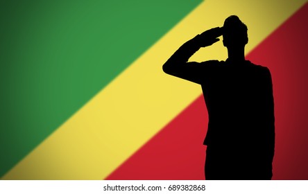 Silhouette Of A Soldier Saluting Against The Republic Of Congo Flag