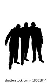 Silhouette Of Three Friends Huddling