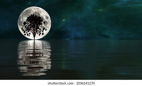 Silhouette Tree On Lake Water Surface Stock Illustration 2036141270 ...