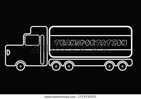 Silhouette\
truck carrying cargoes on black\
background