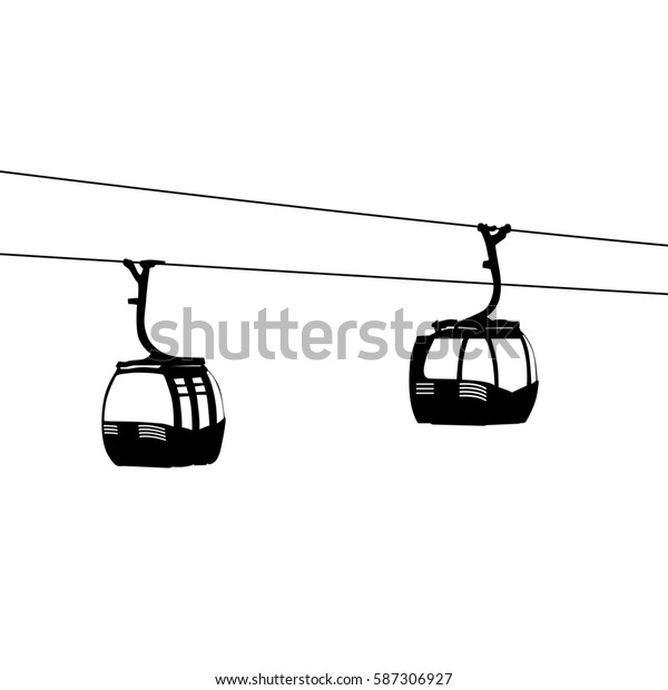 Silhouette of two\
air cable cabins\
illustration.
