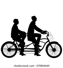 Silhouette Of Two Athletes On Tandem Bicycle. Illustration.