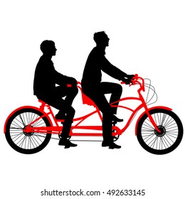 Silhouette Of Two Athletes On Tandem Bicycle. Illustration.