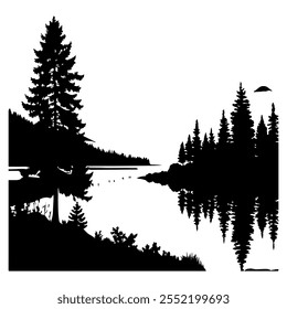 silhouette vector of a lake