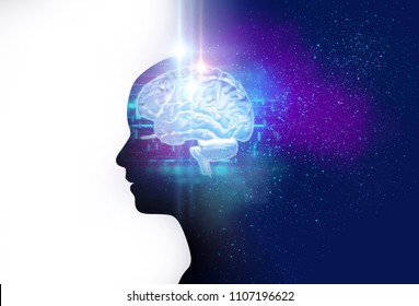 silhouette of virtual human and nebula cosmos 3d illustration  , represent scientific concept and brain creativity. - Shutterstock ID 1107196622