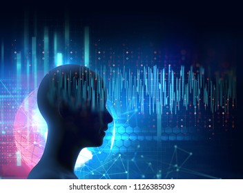 silhouette of virtual human on brain delta wave form 3d illustration  , represent meditation and deep sleep therapy.