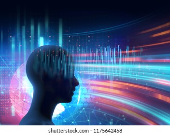 Silhouette Of Virtual Human On Brain Delta Wave Form 3d Illustration  , Represent Meditation And Deep Sleep Therapy.

