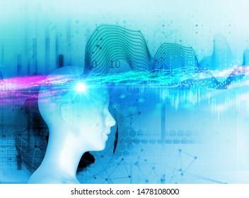 Silhouette Of Virtual Human On Brain Delta Wave Form 3d Illustration  , Represent Meditation And 
Deep Sleep Therapy.