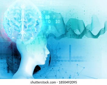 Silhouette Of Virtual Human On Brain Delta Wave Form 3d Illustration  , Represent Meditation And 
Deep Sleep Therapy.