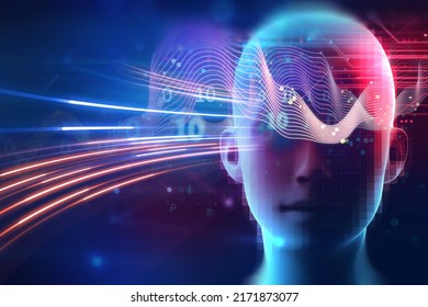 Silhouette Of Virtual Human On Brain Delta Wave Form 3d Illustration  , Represent Meditation And 
Deep Sleep Therapy.