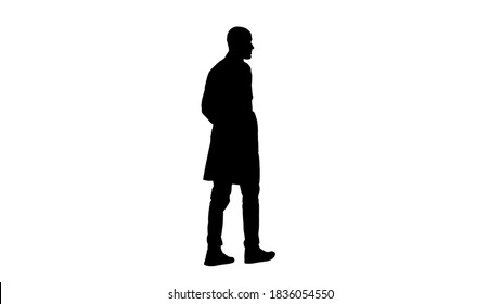 Silhouette Walking Doctor In A Robe.