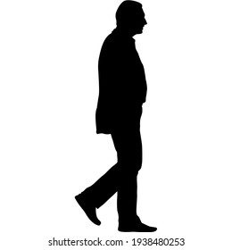 Silhouette Of A Walking Man On A White Background.