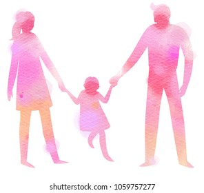 Silhouette watercolor of happy parents having a good time with their little children. Digital art painting.