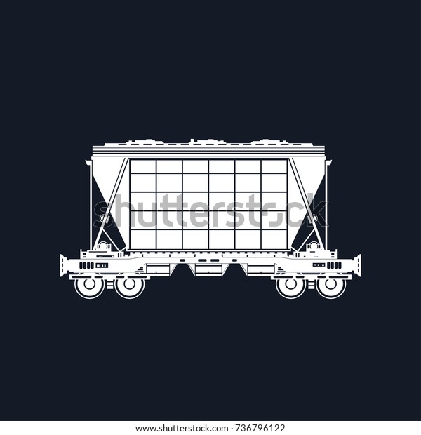 Silhouette White Hopper on Railway Platform\
Isolated on Black Background, Railway Transport, Hopper Car for\
Transportation Freights , \
Illustration