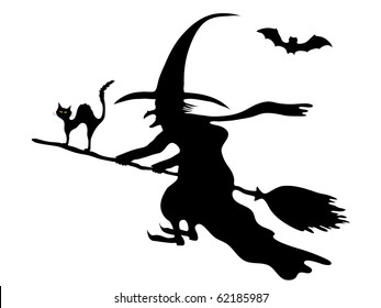 Silhouette Of The Witch On Her Broom