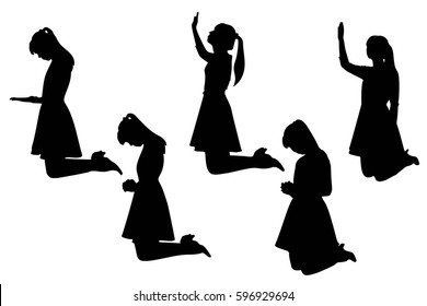 silhouette of woman pray with white background