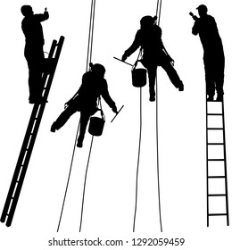 Silhouette worker climbing the ladder on white background - Powered by Shutterstock