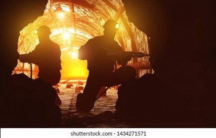 Silhouette of worker in the mine.,3d render