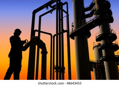 Silhouette of the worker on a background of the sky