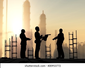 Silhouette of worker at the plant, 3d render