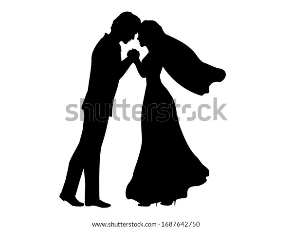 Silhouette Young Couple Holding Hands Illustration Stock Illustration ...