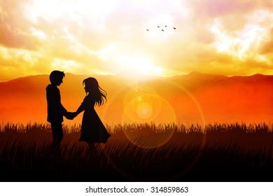 Two Teenagers Holding Hands Silhouette Images Stock Photos Vectors Shutterstock