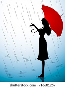 Silhouette Young Girl Red Umbrella Stock Vector (Royalty Free) 78063211 ...