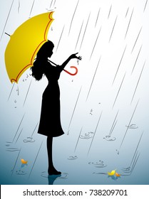 Silhouette Young Girl Red Umbrella Stock Vector (Royalty Free) 78063211 ...