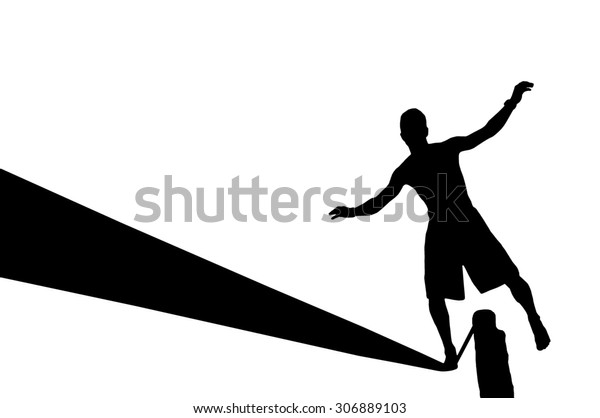 Silhouette Young Man Balancing On Slackline Stock Illustration 306889103