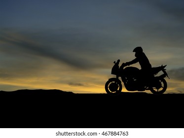 Silhouette Young Man Riding Motorcycle Sunset Stock Illustration ...