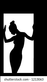 Silhouette Of Young Woman In A Doorway