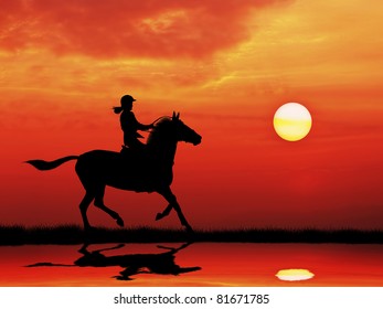 乗馬 夕方 女性 のイラスト素材 画像 ベクター画像 Shutterstock