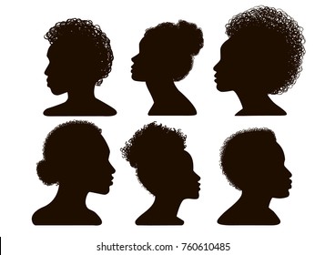 Silhouettes of African American. Women profile. 