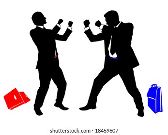 Silhouettes Battle Of Two Businessmen.