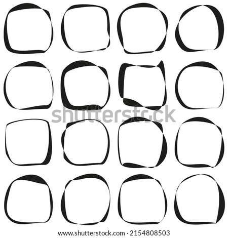 Silhouettes of black frames on a white background. Set.Irregular shape, square. Twisted ribbons. For clipping mask and sublimation. Abstraction, template.