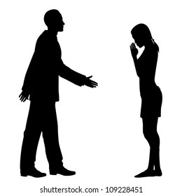 Silhouettes Of The Culture Clash As A Western Man And An East Asian Woman Greet Each Other