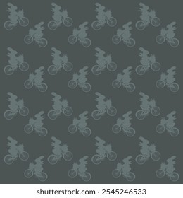 Silhouettes of cyclists riding bicycles in a repeating pattern on dark background - Powered by Shutterstock