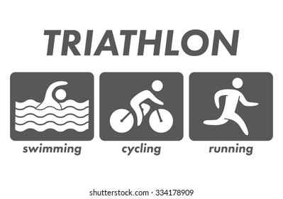 Silhouettes Figures Triathlon Athletes Swimming Cycling Stock Vector ...