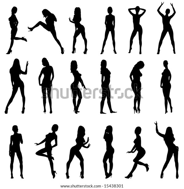 Silhouettes Girls Different Beautiful Poses Stock Illustration 15438301