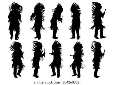 Silhouettes of Indian musical instruments on a white background