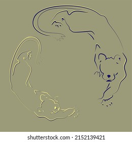 Silhouettes of lionesses forming a circle - a drawing for a T-shirt, logo 
