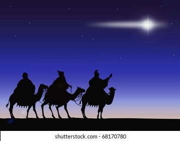 Silhouettes of the Magi with comet