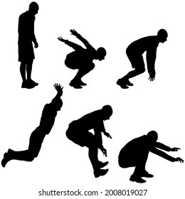 Silhouettes Man Long Jump On White Background.