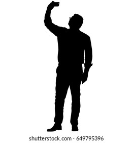 Silhouettes Man Taking Selfie Smartphone On Stock Illustration ...