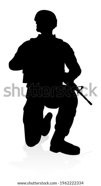 Silhouettes Military Armed Forces Army Soldier Stock Illustration 