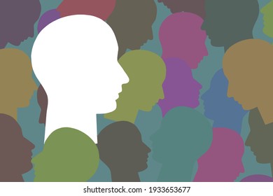silhouettes of multicolored heads of a crowd of people idea