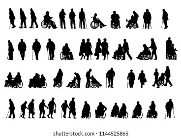 Silhouettes People In Wheelchair On White Background