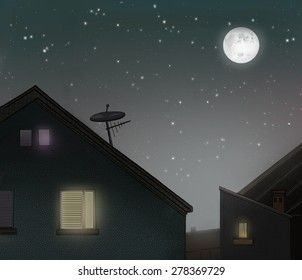 Silhouettes Roofs Houses Night Sky Stock Illustration 278369729 ...